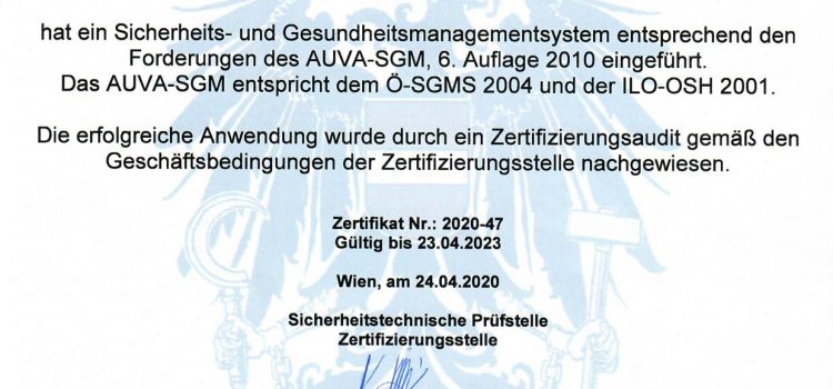 Zertifikat AUVA-SGM Zertifikat AUVA-SGM